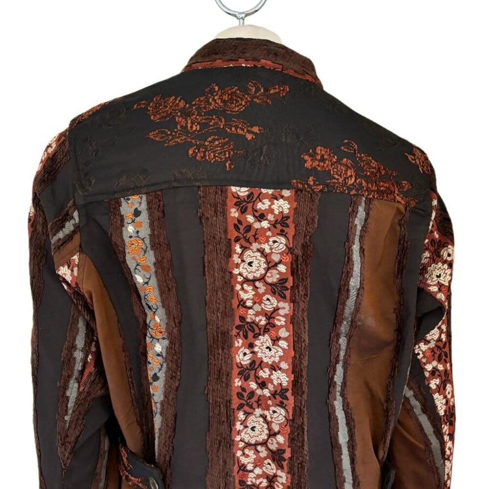 CITRON SM Pieced Floral Jacket Mixed media Art to wear Asian Boho Artsy SZ XL